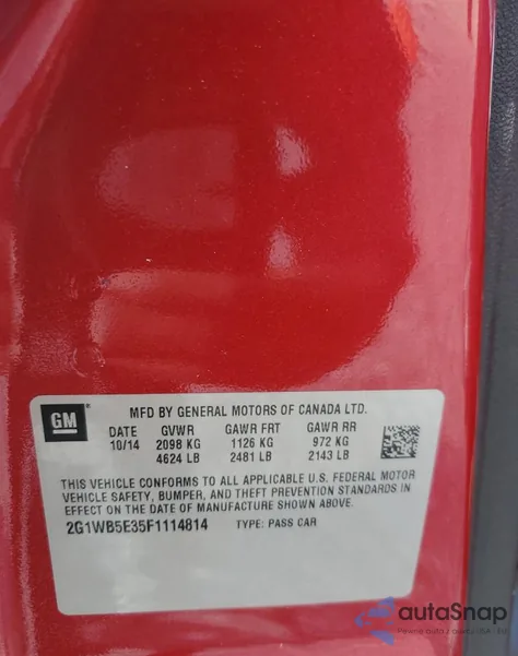 2015 Chevrolet Impala Limited Lt z USA, uszkodzony, nr VIN 2G1WB5E35F1114814